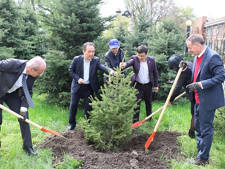 Процесс посадки деревьев дружбы между ФХЗ и АГУПКР